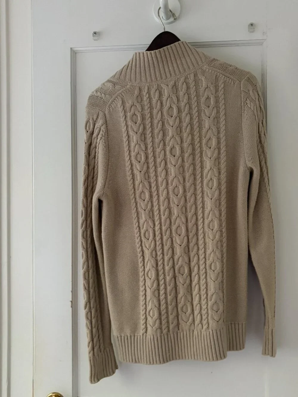 L.L.Bean cotton cable knit sweater mock neck full-length zipper  Size Medium - Picture 3 of 8